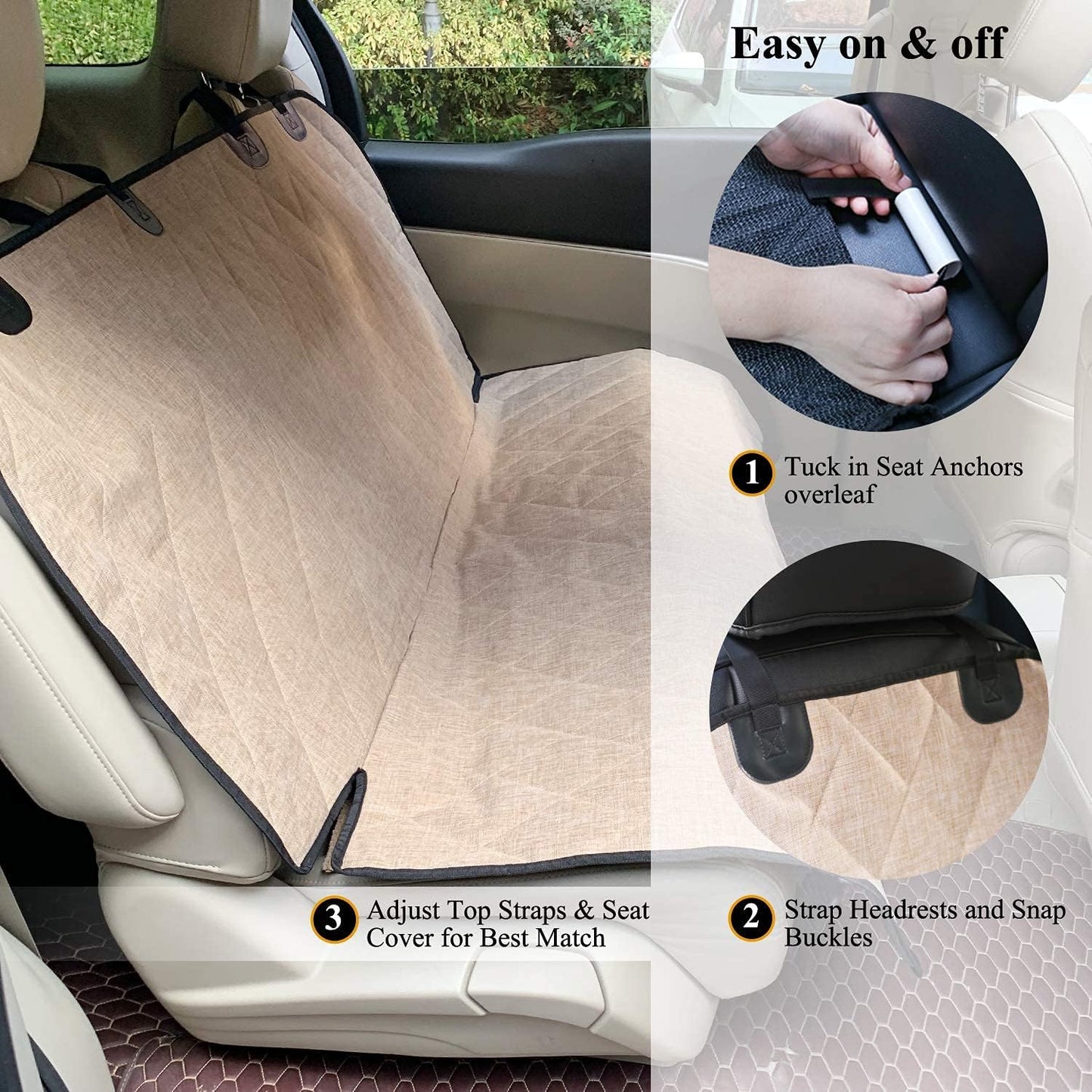 Premium Dog Seat Cover for Backseat Protection - Anti-Slip Bench Protector for Cars, SUVs, and Trucks - Heather Khaki, 46" L x 52" W
