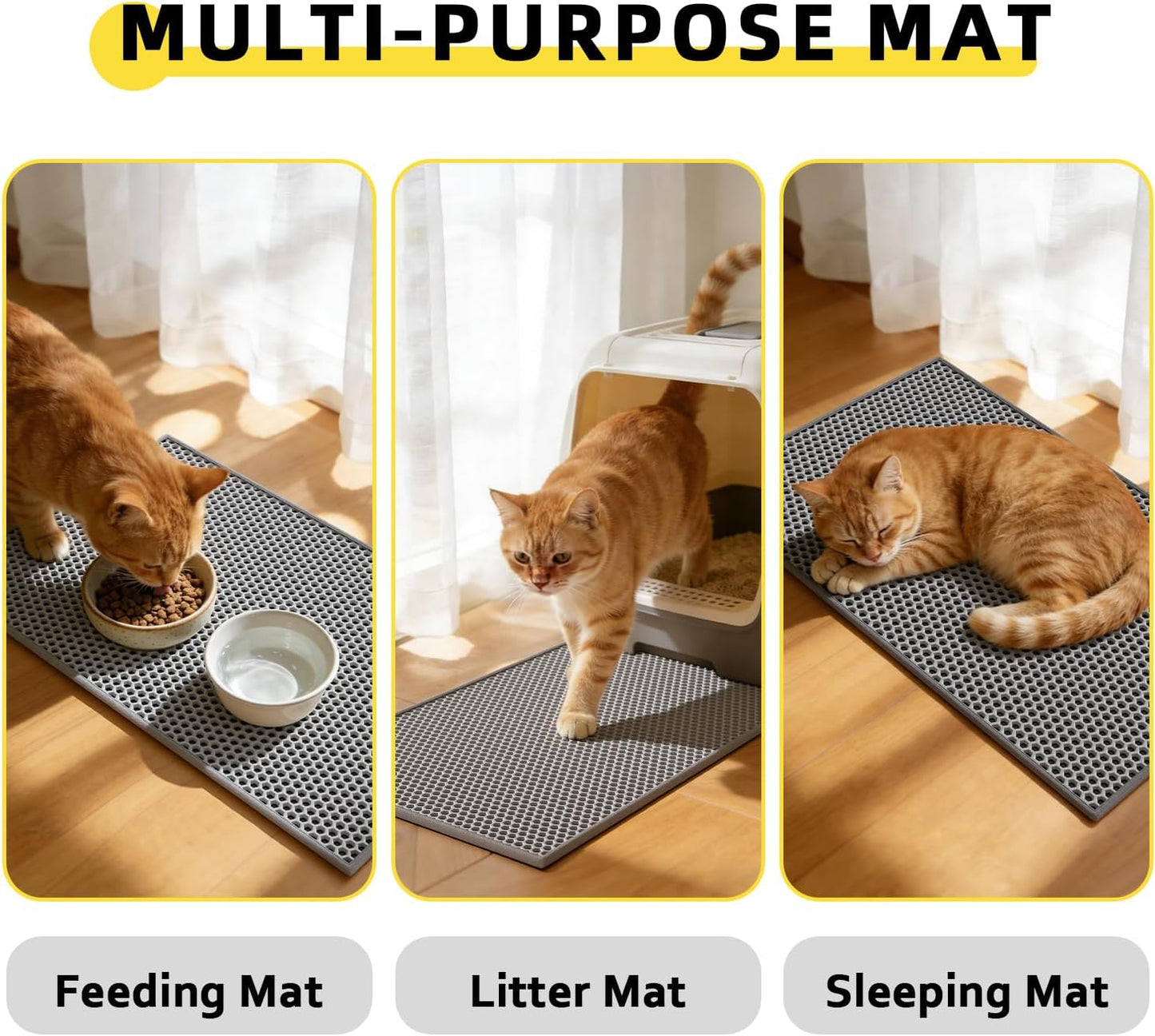 Cat Litter Mat - 15"x24" Small Double Layer Litter Trapping Mat, Waterproof and Urineproof, Easy to Clean for Floor Scatter Control (Grey, 1 Pack)