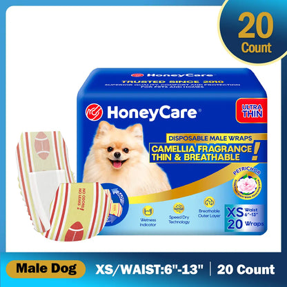 Honeycare Disposable Dog Diapers for Male and Female - Puppy Training Wraps with Stretchy Fabric, 360-Degree Leak-Proof Design, Super Absorbent and Breathable Material, Wetness Indicator, and Adjustable Suspenders for Effective Toilet Training