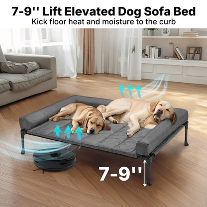 VEEHOO Orthopedic Elevated Pet Bed - Joint Support and Anxiety Relief Dog Couch with Soft Bolster Cushion for Healthy Sleep, Breathable Mesh, and Washable Cover
