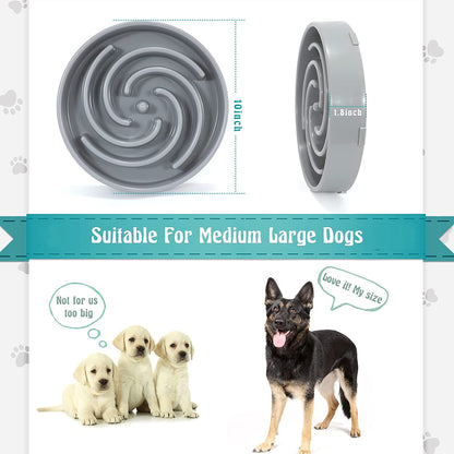 Large Non-Slip Slow Feeder Dog Bowl for Medium to Large Breeds - Interactive Maze Design to Promote Healthy Eating and Prevent Choking, Light Gray