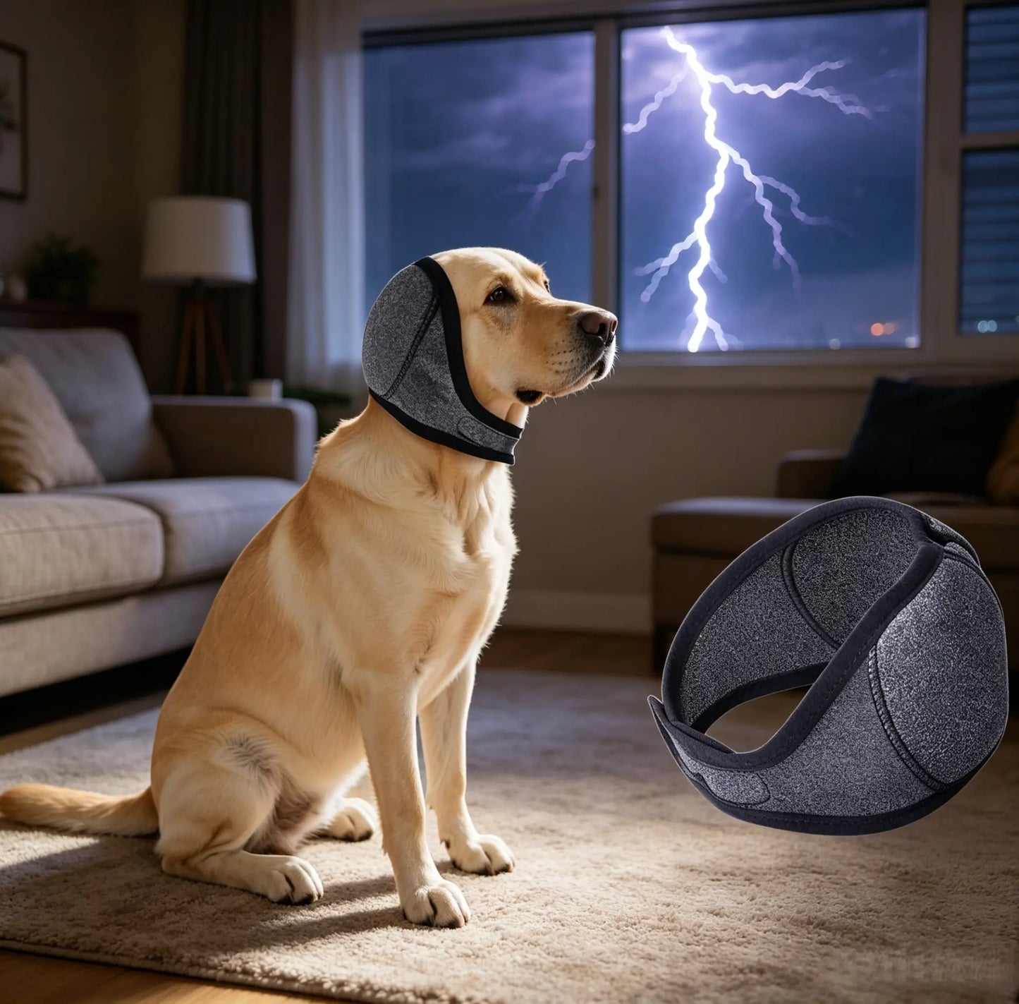 Noise-Cancelling Ear Wrap for Dogs - Adjustable, Water-Resistant Calming Ear Muffs for Thunder, Fireworks, and Bathing