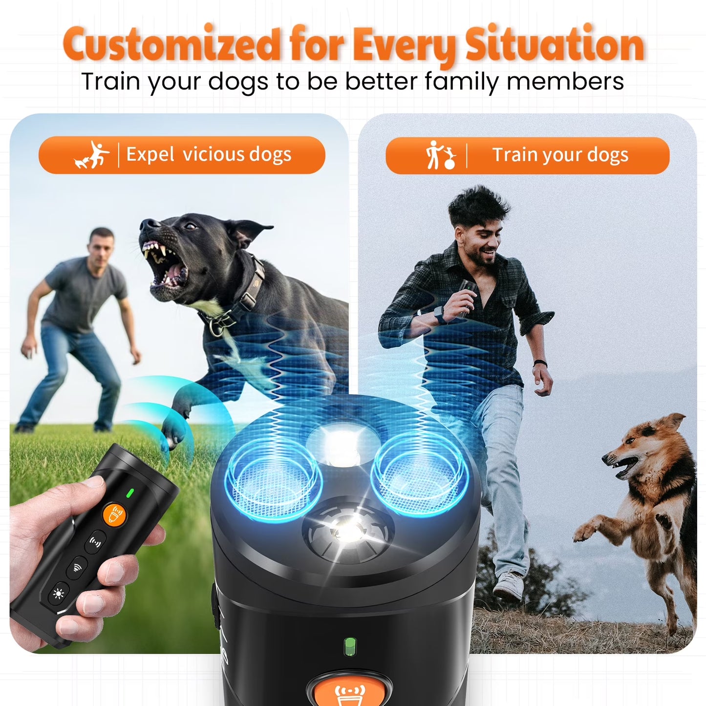 Ultrasonic Bark Control Device, Handheld Dog Deterrent for Behavioral Correction, Non-Invasive Alternative to Shock Collars