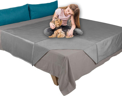 Reversible 100% Waterproof Velvet Pet Bed Blanket - Ultra Soft for Sofa and Bed (40x60 Inches, Light Grey & Grey)