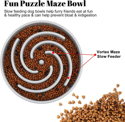Large Non-Slip Slow Feeder Dog Bowl for Medium to Large Breeds - Interactive Maze Design to Promote Healthy Eating and Prevent Choking, Light Gray