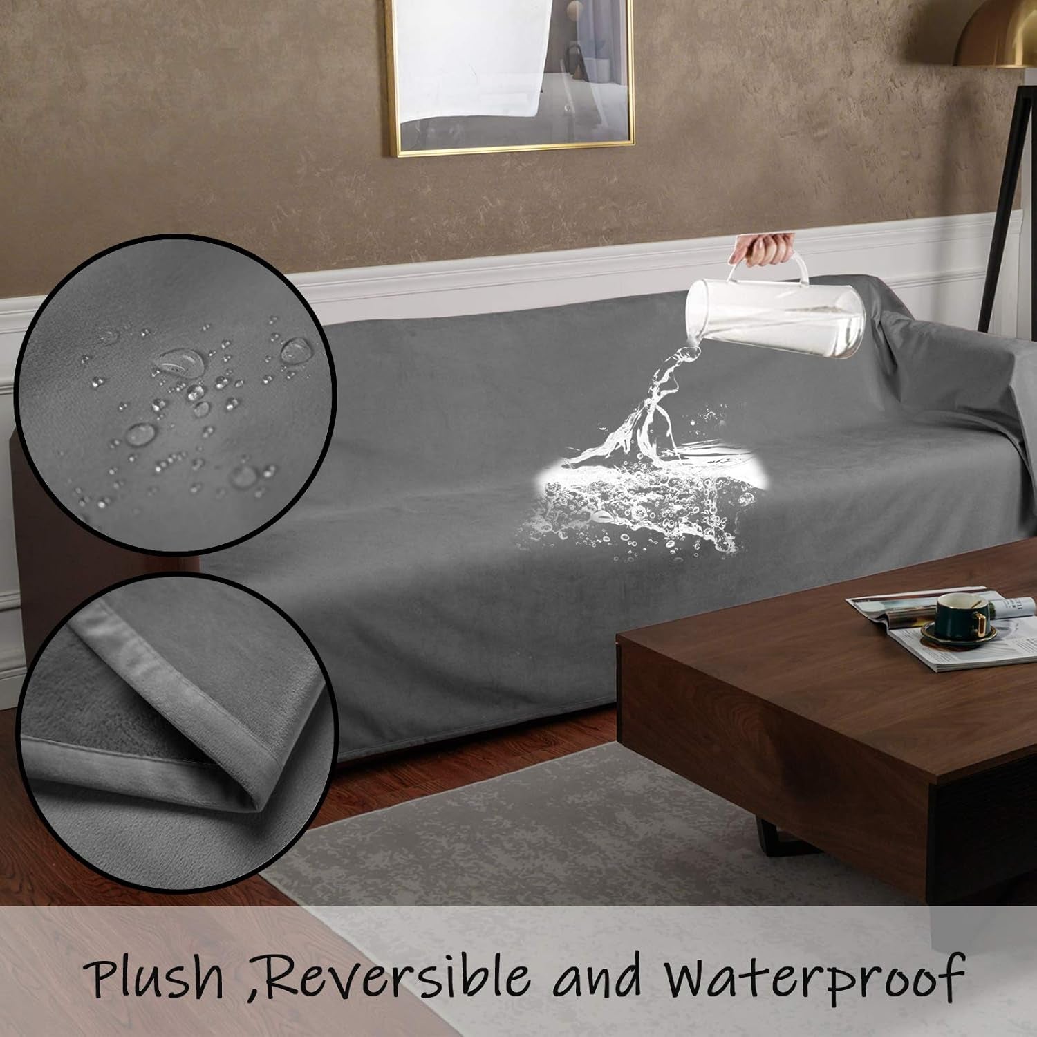 Reversible 100% Waterproof Velvet Pet Bed Blanket - Ultra Soft for Sofa and Bed (40x60 Inches, Light Grey & Grey)