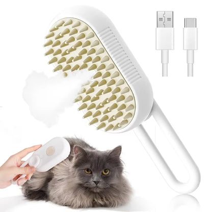 3-in-1 Electric Pet Grooming Brush with Steam Spray, Massage Function, and Anti-Tangle Design for Dogs and Cats