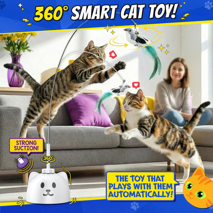 Interactive Automatic Feather Cat Toy for Indoor Use - USB Rechargeable, 360° Rotating, Sensor-Activated Puzzle Toy with Suction Cup Base
