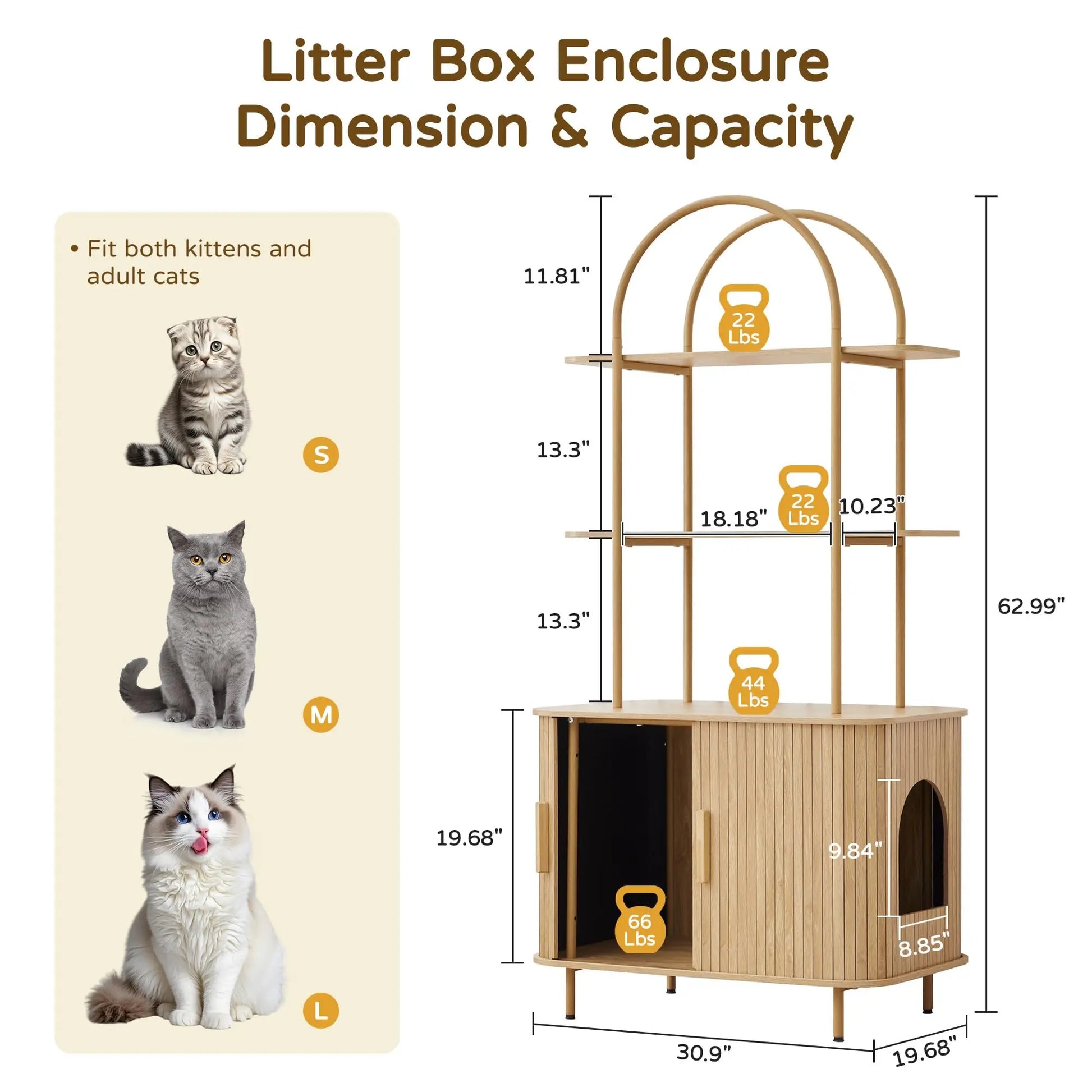 Giratree Sophisticated Cat Litter Box Enclosure with Dual Storage Shelves and Sliding Door, Spacious Curved Indoor Cat House