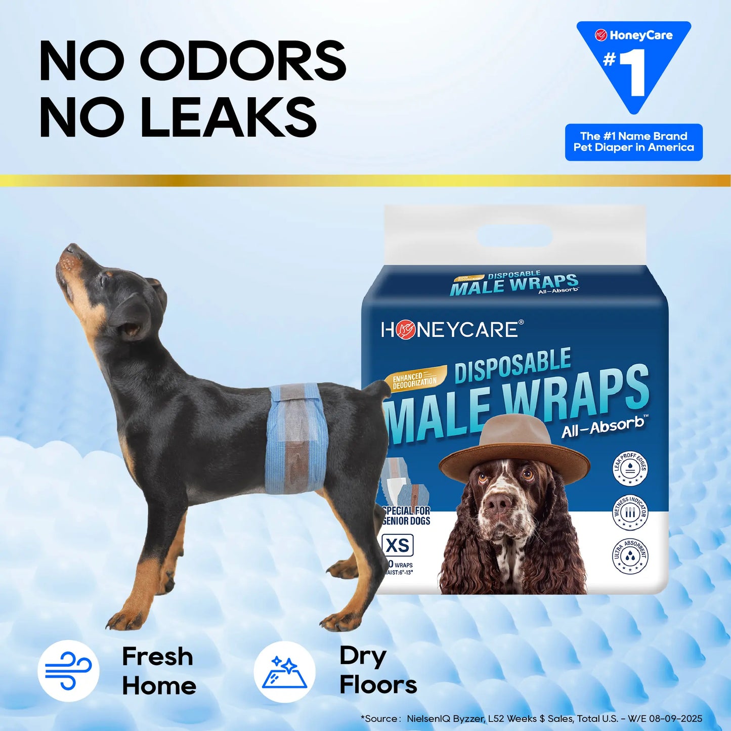 Honeycare Disposable Dog Diapers for Male and Female - Puppy Training Wraps with Stretchy Fabric, 360-Degree Leak-Proof Design, Super Absorbent and Breathable Material, Wetness Indicator, and Adjustable Suspenders for Effective Toilet Training