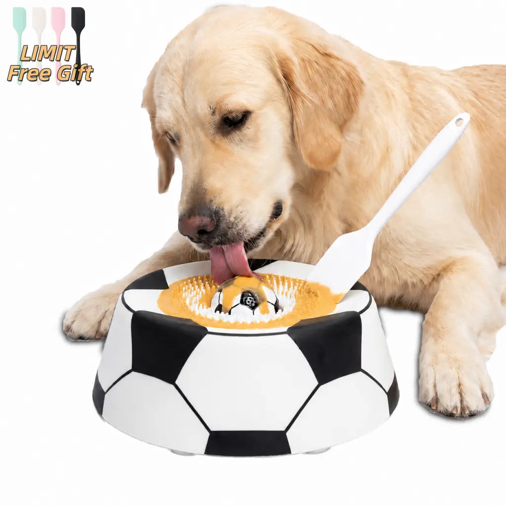 Pawpace Soccer Style Multi-Purpose Dog Bowl Set - Includes Free Peanut Butter Spatula, Slow Feeder, Lick Bowl Mat, 8 Suction Cups & No-Mess Liquid Treat Enrichment!