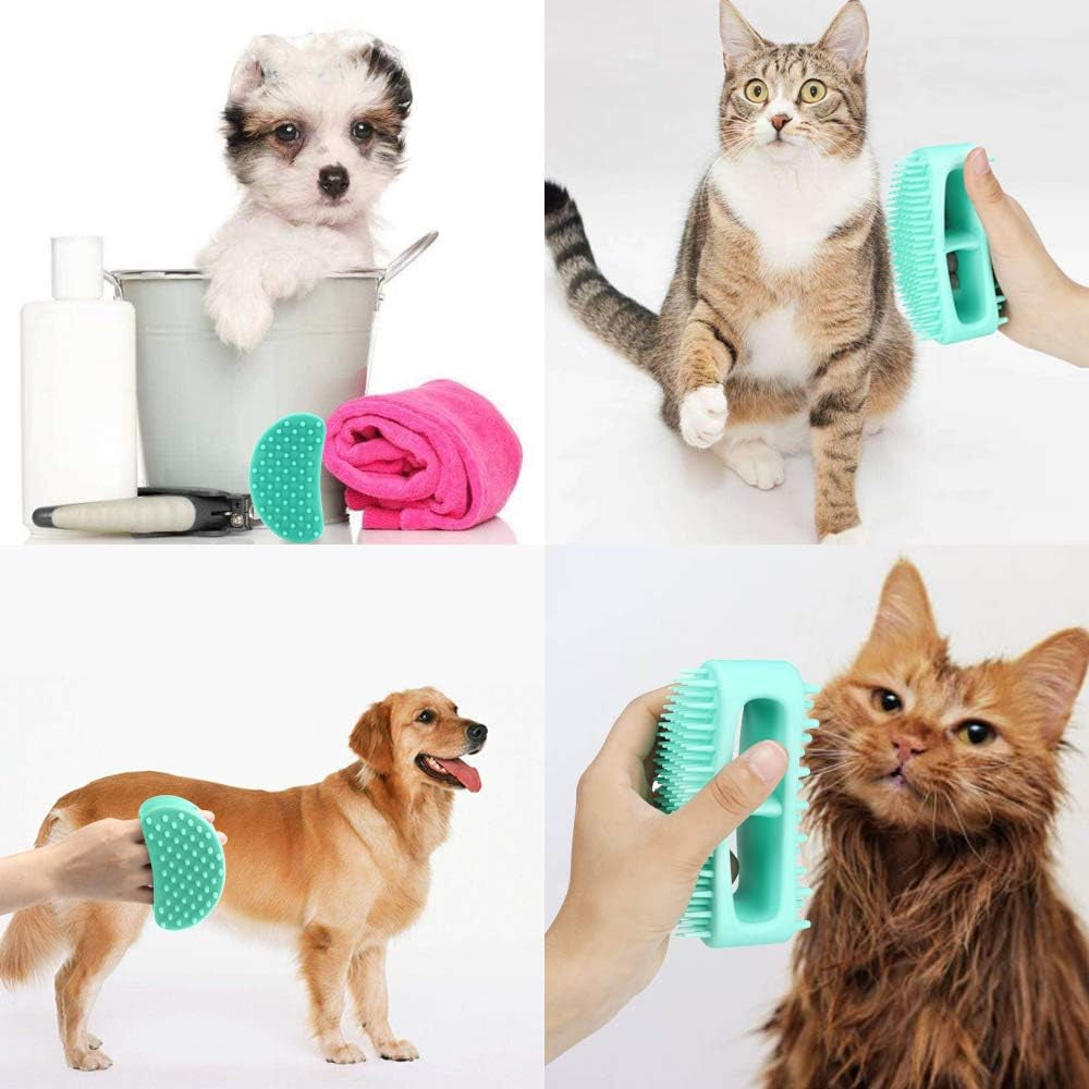 Professional Pet Grooming Brush Set for Dogs and Cats - Soft Silicone Bath and Massage Brush for All Coat Types - Teal