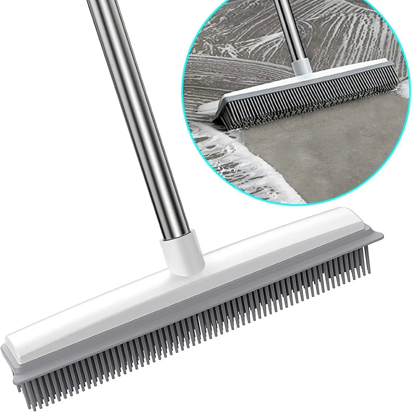 Adjustable 2-in-1 Broom with Squeegee Edge and Soft Rubber Bristles for Indoor and Outdoor Cleaning, Ideal for Pet Hair Removal and Housekeeping Tasks