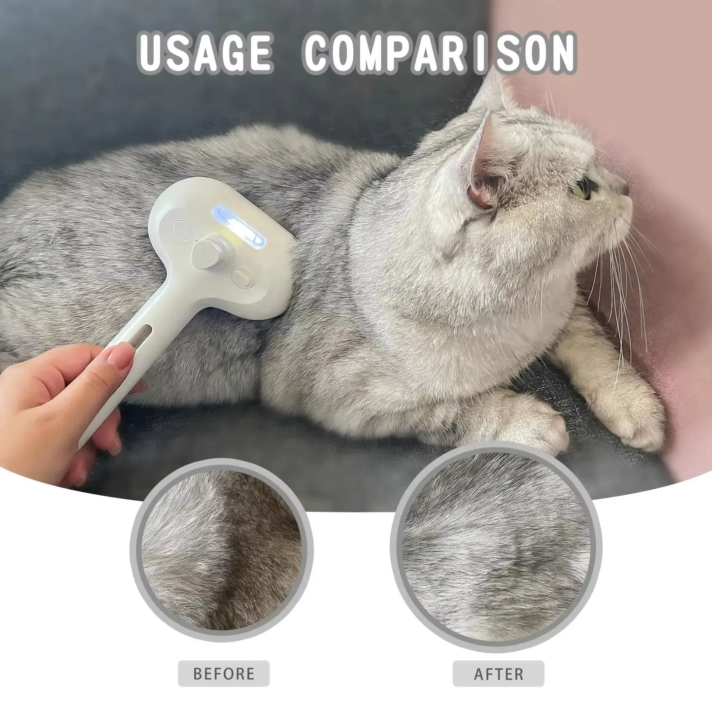 3-in-1 Electric Pet Grooming Brush with Steam Spray, Massage Function, and Anti-Tangle Design for Dogs and Cats