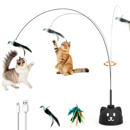 Interactive Automatic Feather Cat Toy for Indoor Use - USB Rechargeable, 360° Rotating, Sensor-Activated Puzzle Toy with Suction Cup Base
