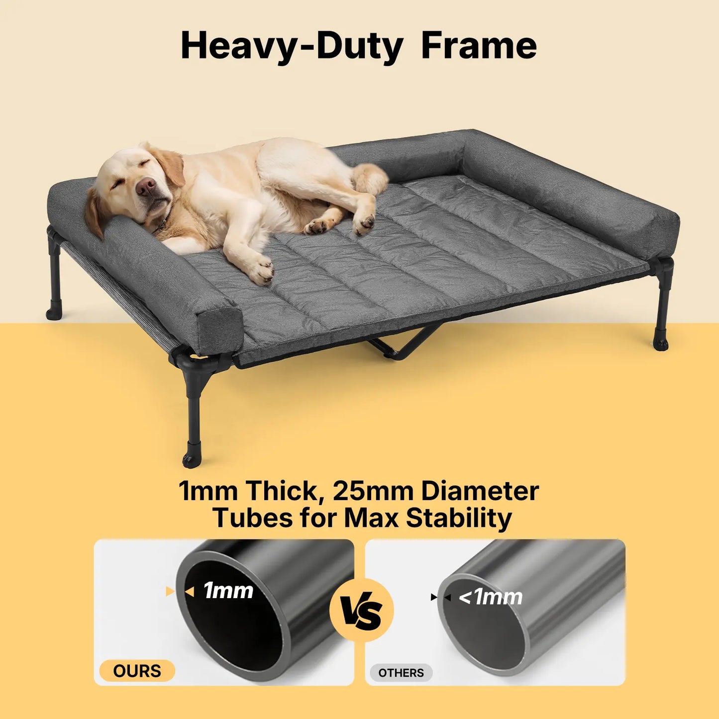 VEEHOO Orthopedic Elevated Pet Bed - Joint Support and Anxiety Relief Dog Couch with Soft Bolster Cushion for Healthy Sleep, Breathable Mesh, and Washable Cover