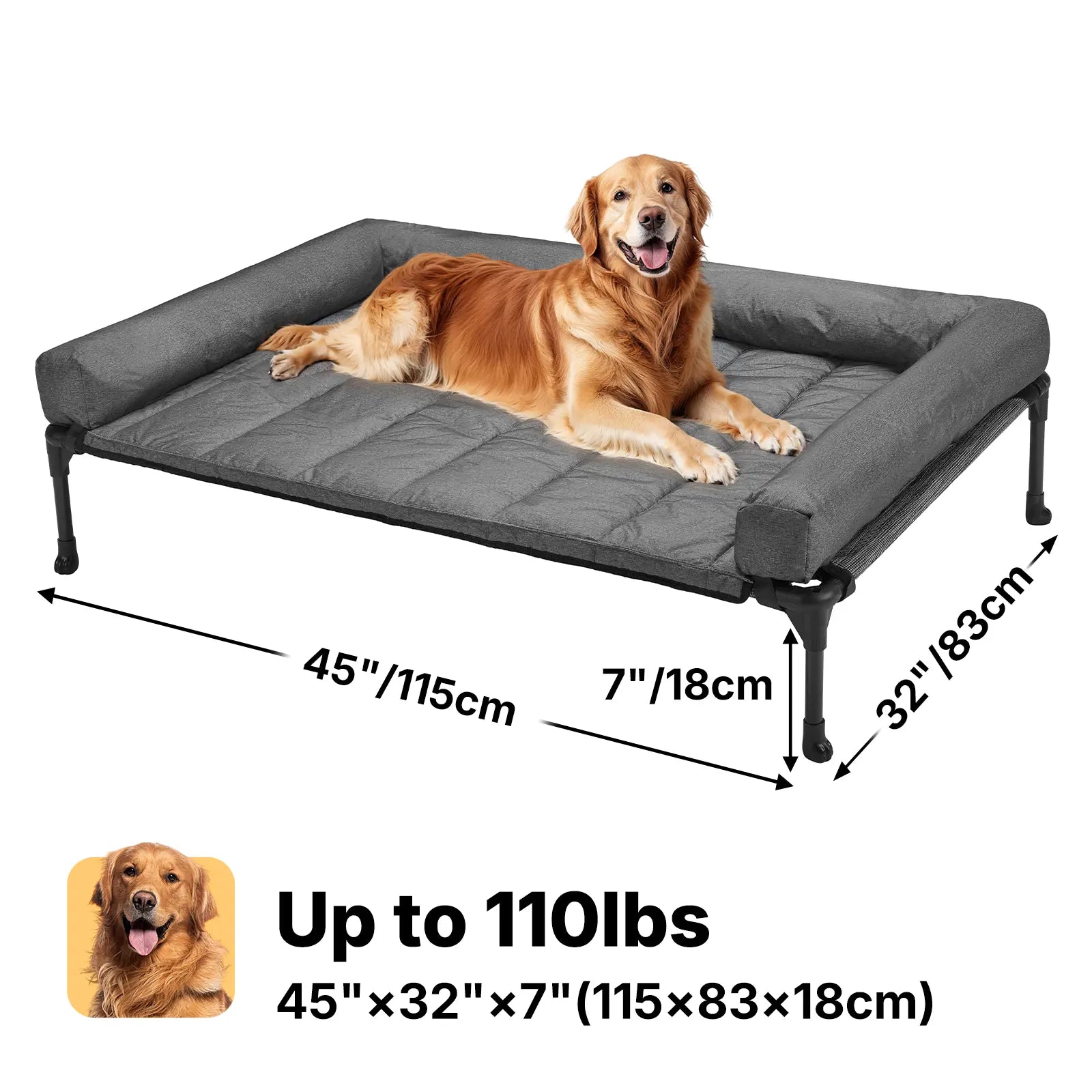 VEEHOO Orthopedic Elevated Pet Bed - Joint Support and Anxiety Relief Dog Couch with Soft Bolster Cushion for Healthy Sleep, Breathable Mesh, and Washable Cover
