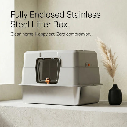 Ultimate Odor-Lock Stainless Steel Cat Litter Box - Dual Entry, Perfect Size for Your Feline Friend - Black Friday Special!