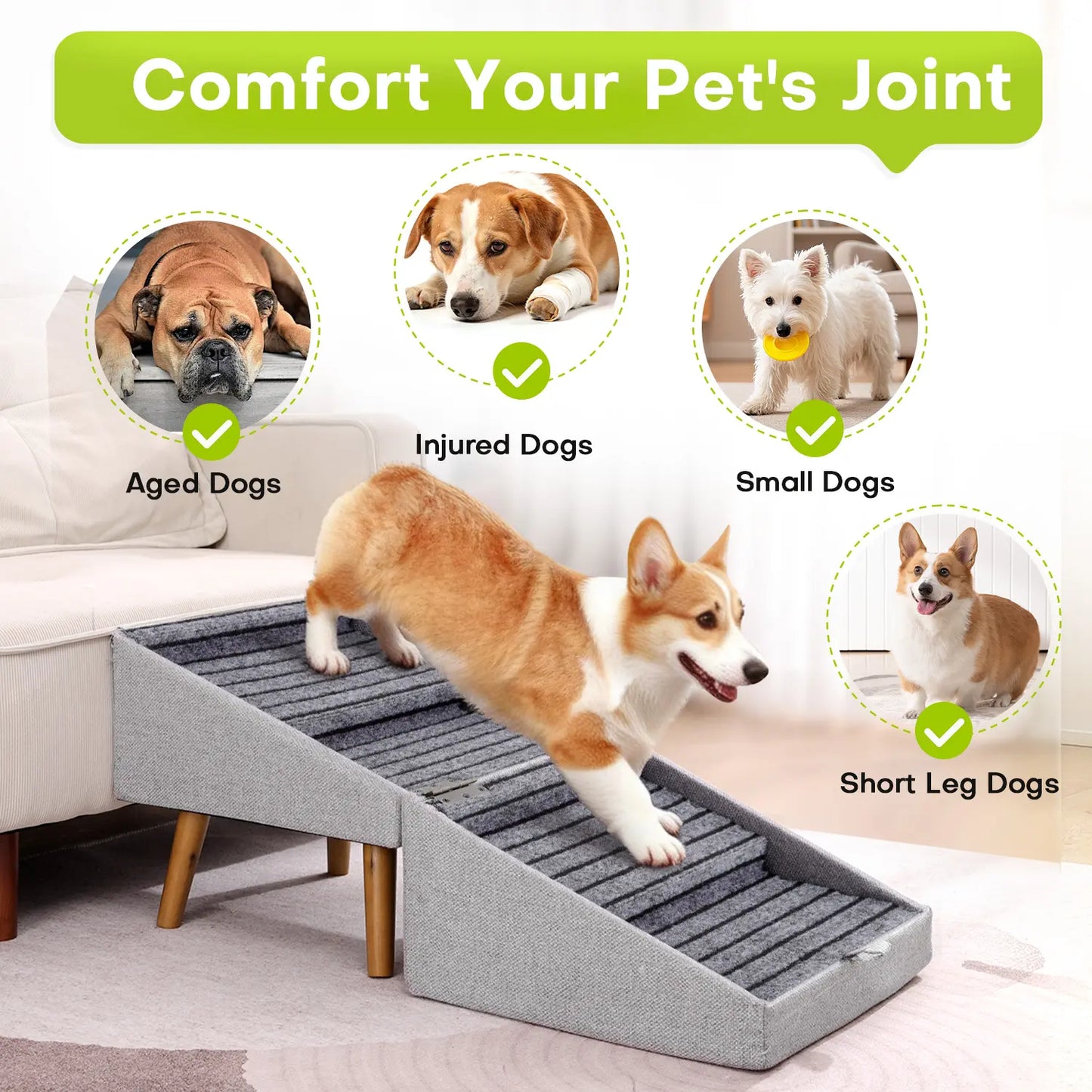 17-Inch Wooden Dog Ramp and Stairs for Couch | Ziluce Convertible Step Stool for Small to Medium Dogs, Including Dachshunds and Senior Pets | Ideal for Sofas and Short Beds