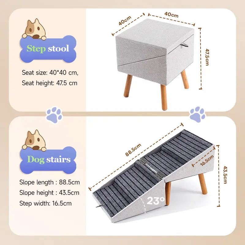 17-Inch Wooden Dog Ramp and Stairs for Couch | Ziluce Convertible Step Stool for Small to Medium Dogs, Including Dachshunds and Senior Pets | Ideal for Sofas and Short Beds