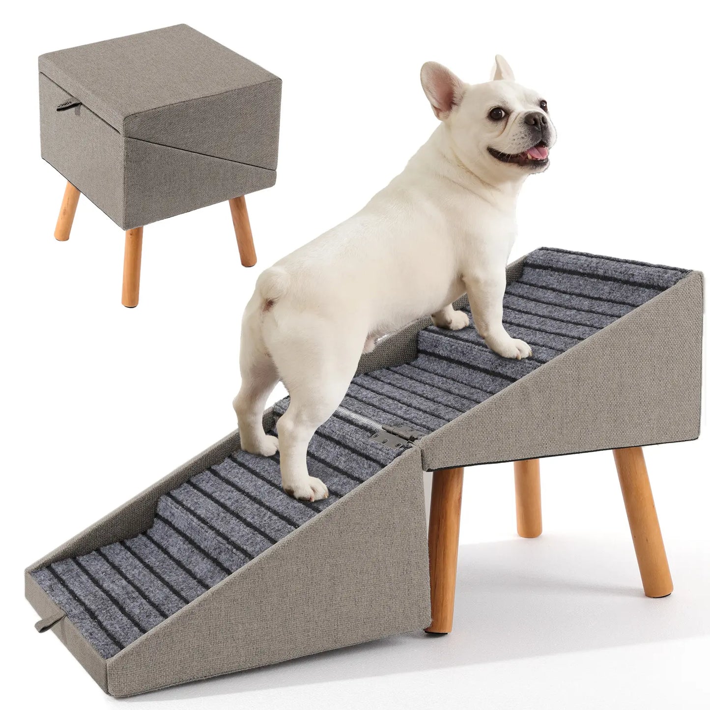 17-Inch Wooden Dog Ramp and Stairs for Couch | Ziluce Convertible Step Stool for Small to Medium Dogs, Including Dachshunds and Senior Pets | Ideal for Sofas and Short Beds