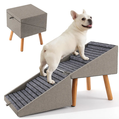 17-Inch Wooden Dog Ramp and Stairs for Couch | Ziluce Convertible Step Stool for Small to Medium Dogs, Including Dachshunds and Senior Pets | Ideal for Sofas and Short Beds