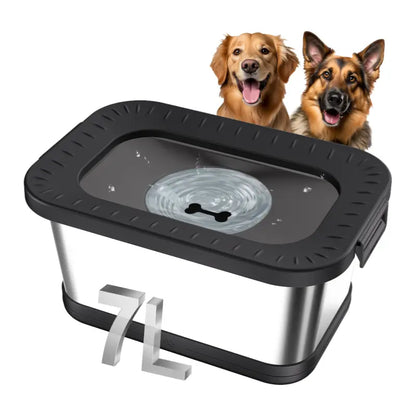 Premium Stainless Steel Dog Water Bowl Set - 7L & 10L Capacity with Anti-Splash Design, XXL Silicone Mat, and Spill-Proof Slow Feeder for Indoor and Outdoor Use, Featuring Double Anti-Skid Technology