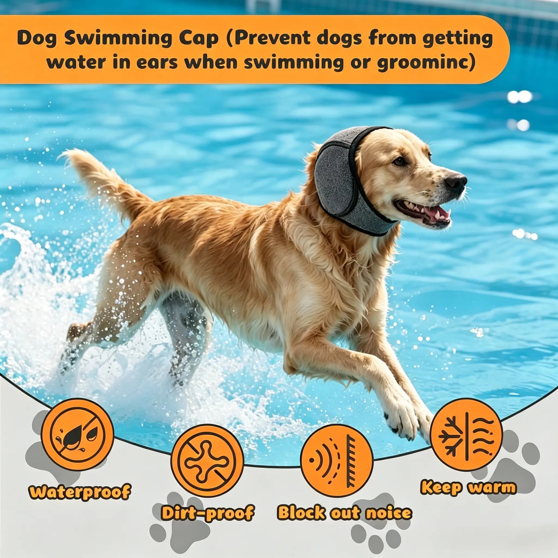 Noise-Cancelling Ear Wrap for Dogs - Adjustable, Water-Resistant Calming Ear Muffs for Thunder, Fireworks, and Bathing