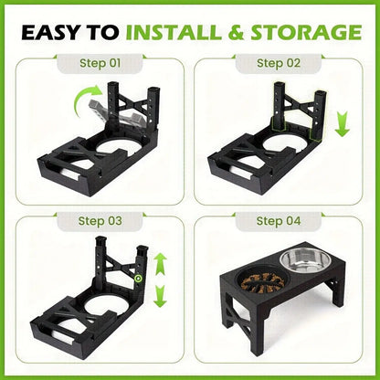 Adjustable Elevated Dog Bowl Stand with 2 Stainless Steel Bowls and 1 Slow Feeder, Height Adjustable from 3.2" to 12.2" for Small, Medium, and Large Dogs