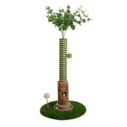 39-Inch Interactive Cat Scratching Post with Artificial Eucalyptus Leaves - 4-in-1 Cat Tree Tower with Toy Balls and Sisal Rope - Modern Indoor Pet Furniture for Living Room