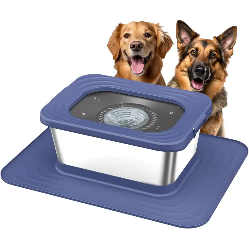 Premium Stainless Steel Dog Water Bowl Set - 7L & 10L Capacity with Anti-Splash Design, XXL Silicone Mat, and Spill-Proof Slow Feeder for Indoor and Outdoor Use, Featuring Double Anti-Skid Technology