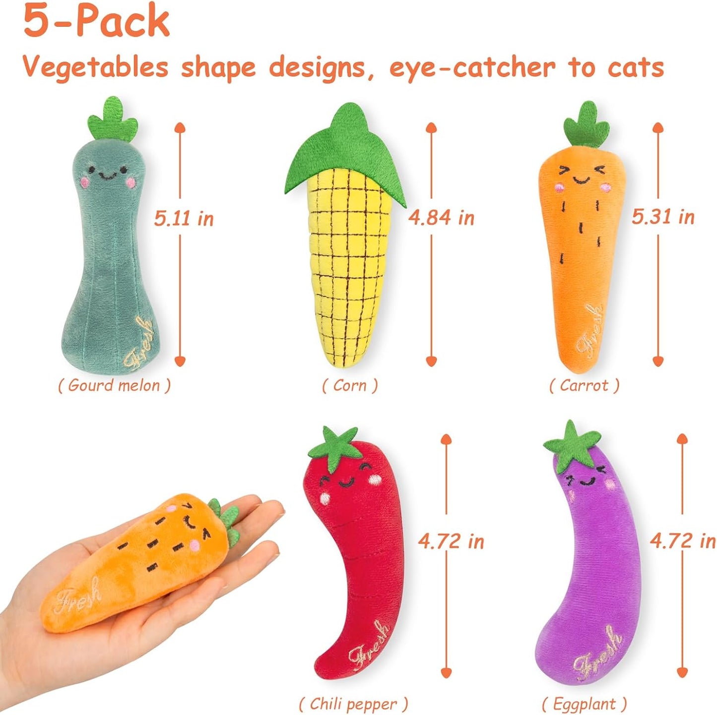 Plush Catnip Toys for Indoor Cats - 5 Pack Interactive Kitty Kicker Chew Toys in Fun Carrot Shape for Dental Care and Playtime