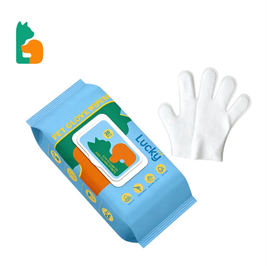Luckymyth Hypoallergenic Disposable Pet Cleaning Gloves (20 Count) - No Rinse, Mess-Free Hair Removal and Deodorizing Moisture Care for Dogs and Cats, Perfect for Outdoor Travel and Activities