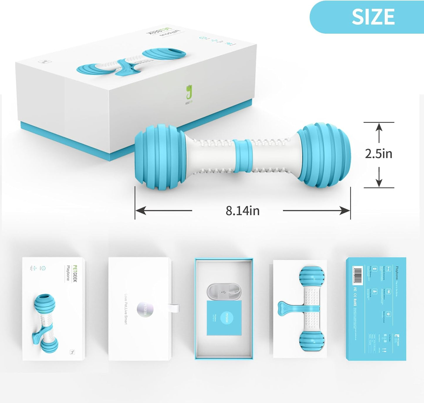 Interactive Automatic Dog Toys - Rechargeable USB Electronic Dog Bones Made from Safe and Durable Materials (Blue)