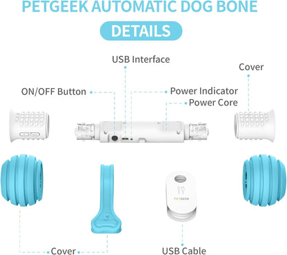 Interactive Automatic Dog Toys - Rechargeable USB Electronic Dog Bones Made from Safe and Durable Materials (Blue)