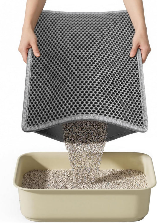 Cat Litter Mat - 15"x24" Small Double Layer Litter Trapping Mat, Waterproof and Urineproof, Easy to Clean for Floor Scatter Control (Grey, 1 Pack)