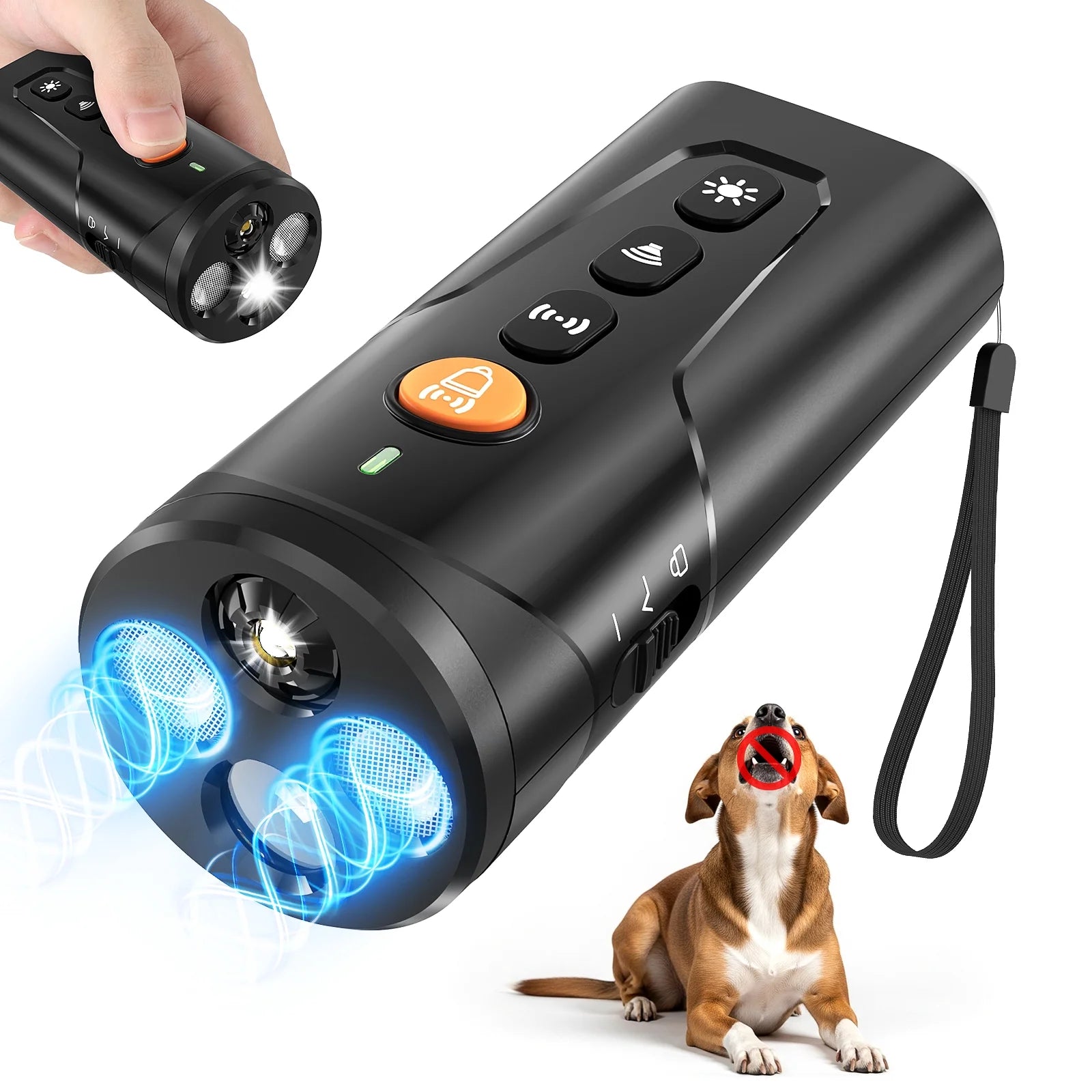 Ultrasonic Bark Control Device, Handheld Dog Deterrent for Behavioral Correction, Non-Invasive Alternative to Shock Collars