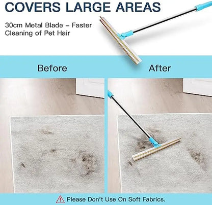 Professional Carpet Rake and Pet Hair Removal Tool with Telescopic Handle and 180° Rotation for Effective Dog and Cat Hair Removal