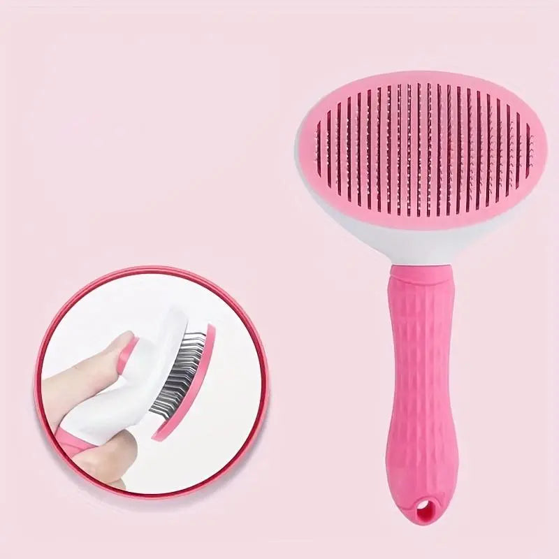 Pet Grooming Deshedding Tool with One-Click Cleaning Mechanism for Dogs and Cats, Hair Removal Comb and Brush, Essential Grooming Supplies