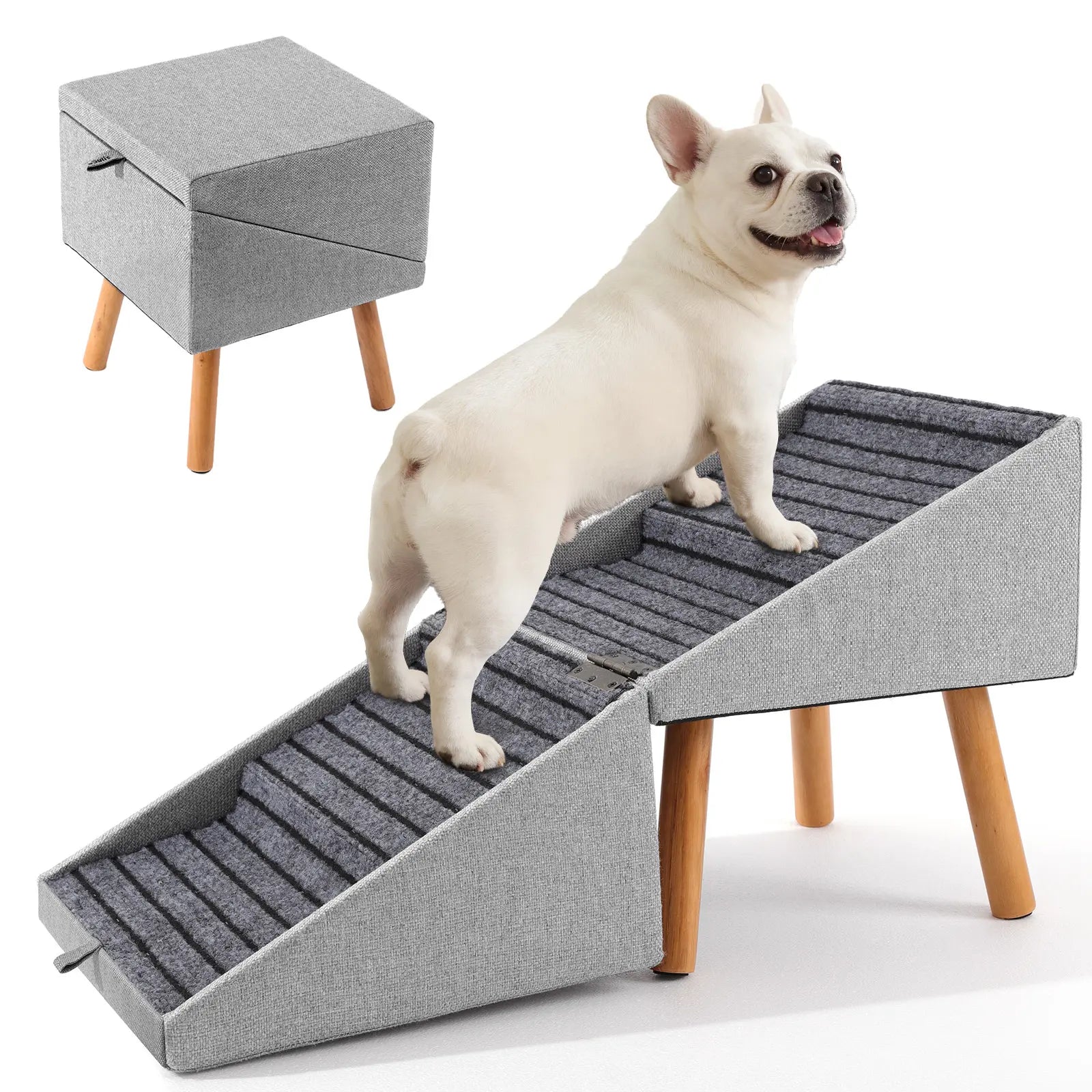17-Inch Wooden Dog Ramp and Stairs for Couch | Ziluce Convertible Step Stool for Small to Medium Dogs, Including Dachshunds and Senior Pets | Ideal for Sofas and Short Beds