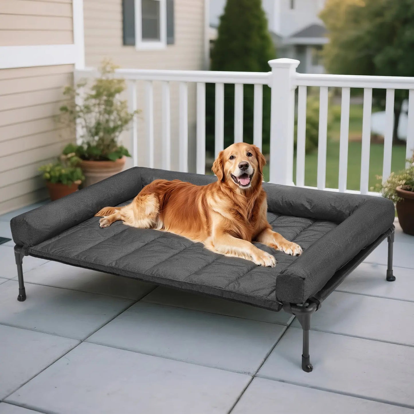 VEEHOO Orthopedic Elevated Pet Bed - Joint Support and Anxiety Relief Dog Couch with Soft Bolster Cushion for Healthy Sleep, Breathable Mesh, and Washable Cover