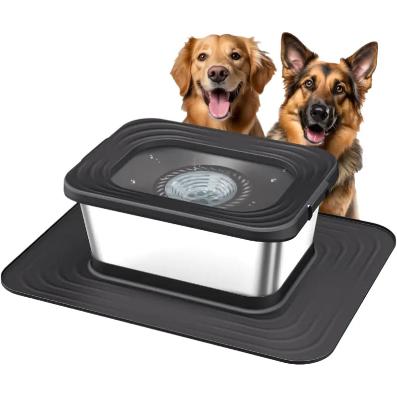 Premium Stainless Steel Dog Water Bowl Set - 7L & 10L Capacity with Anti-Splash Design, XXL Silicone Mat, and Spill-Proof Slow Feeder for Indoor and Outdoor Use, Featuring Double Anti-Skid Technology