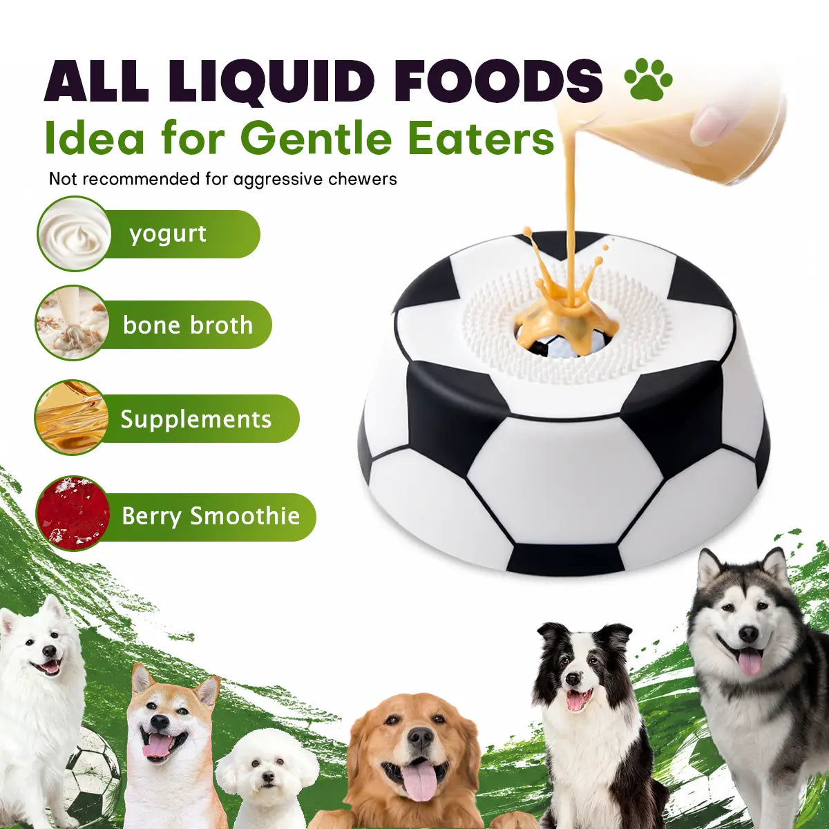 Pawpace Soccer Style Multi-Purpose Dog Bowl Set - Includes Free Peanut Butter Spatula, Slow Feeder, Lick Bowl Mat, 8 Suction Cups & No-Mess Liquid Treat Enrichment!