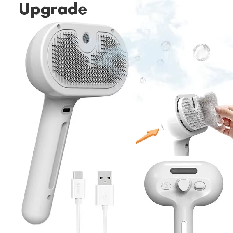 3-in-1 Electric Pet Grooming Brush with Steam Spray, Massage Function, and Anti-Tangle Design for Dogs and Cats