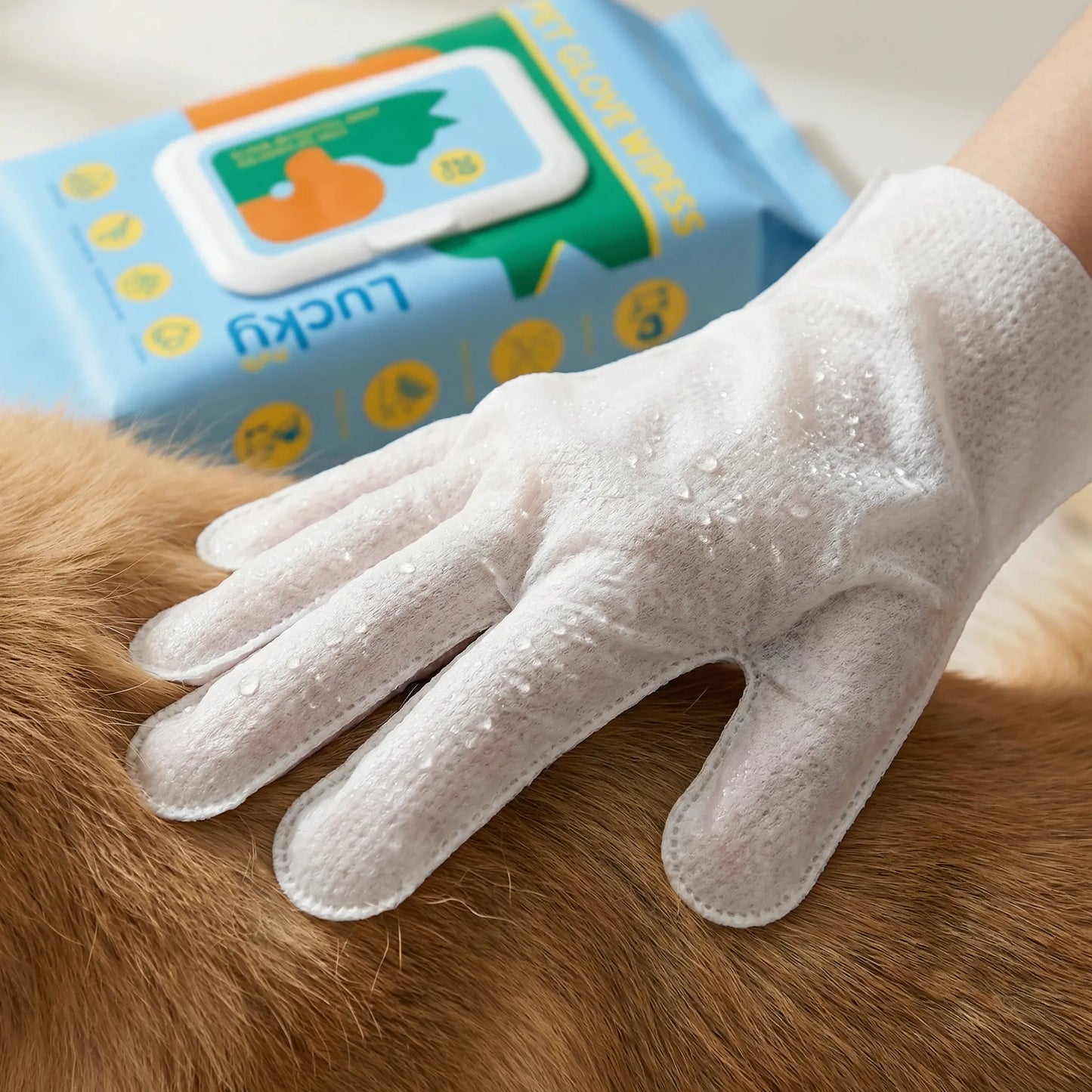 Luckymyth Hypoallergenic Disposable Pet Cleaning Gloves (20 Count) - No Rinse, Mess-Free Hair Removal and Deodorizing Moisture Care for Dogs and Cats, Perfect for Outdoor Travel and Activities
