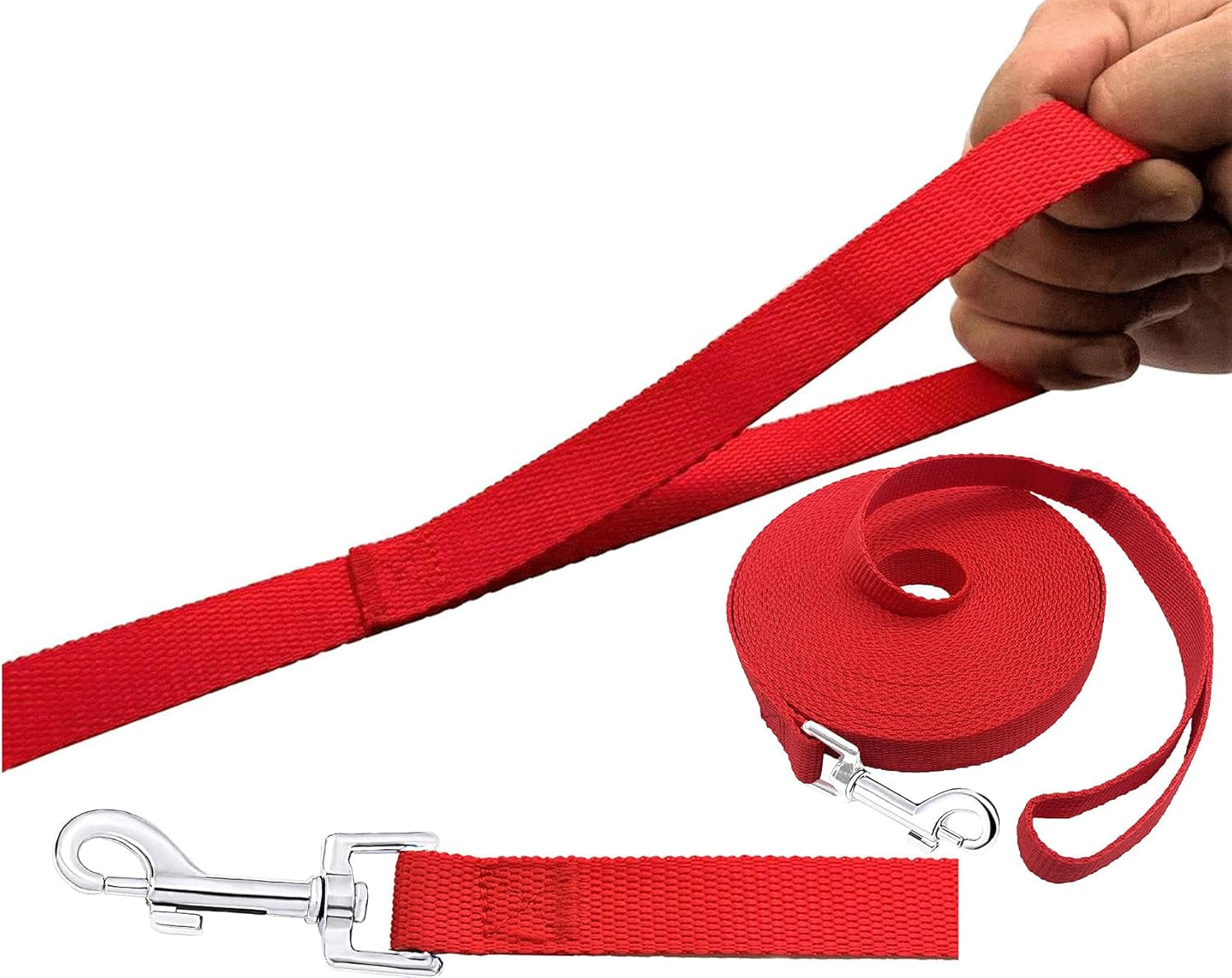 Long Dog Leash for Obedience and Recall Training - Available in 15FT, 20FT, 30FT, 40FT, and 50FT for Small to Medium Dogs - Ideal for Camping, Training, Play, or Backyard Use (15FT, Red)