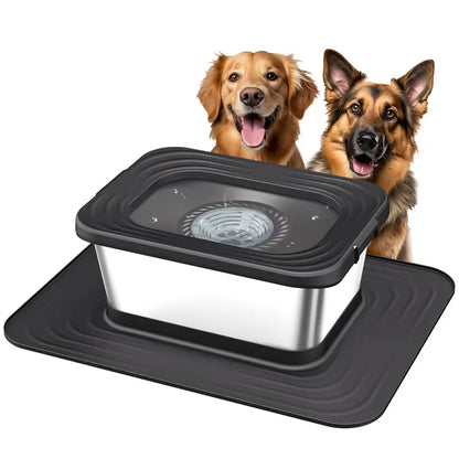 Premium Stainless Steel Dog Water Bowl Set - 7L & 10L Capacity with Anti-Splash Design, XXL Silicone Mat, and Spill-Proof Slow Feeder for Indoor and Outdoor Use, Featuring Double Anti-Skid Technology