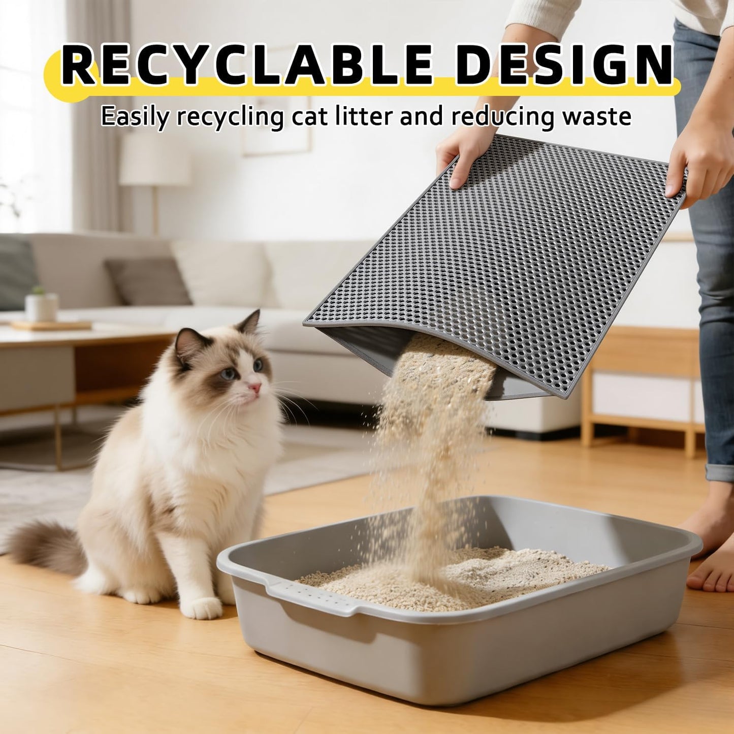 Cat Litter Mat - 15"x24" Small Double Layer Litter Trapping Mat, Waterproof and Urineproof, Easy to Clean for Floor Scatter Control (Grey, 1 Pack)