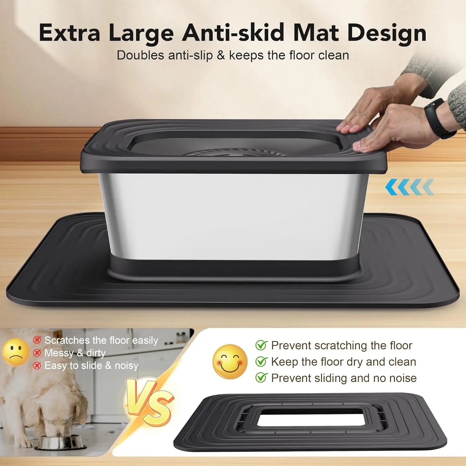 Premium Stainless Steel Dog Water Bowl Set - 7L & 10L Capacity with Anti-Splash Design, XXL Silicone Mat, and Spill-Proof Slow Feeder for Indoor and Outdoor Use, Featuring Double Anti-Skid Technology