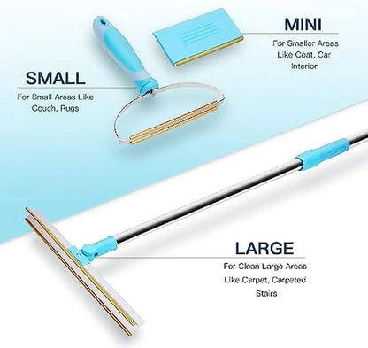 Professional Carpet Rake and Pet Hair Removal Tool with Telescopic Handle and 180° Rotation for Effective Dog and Cat Hair Removal